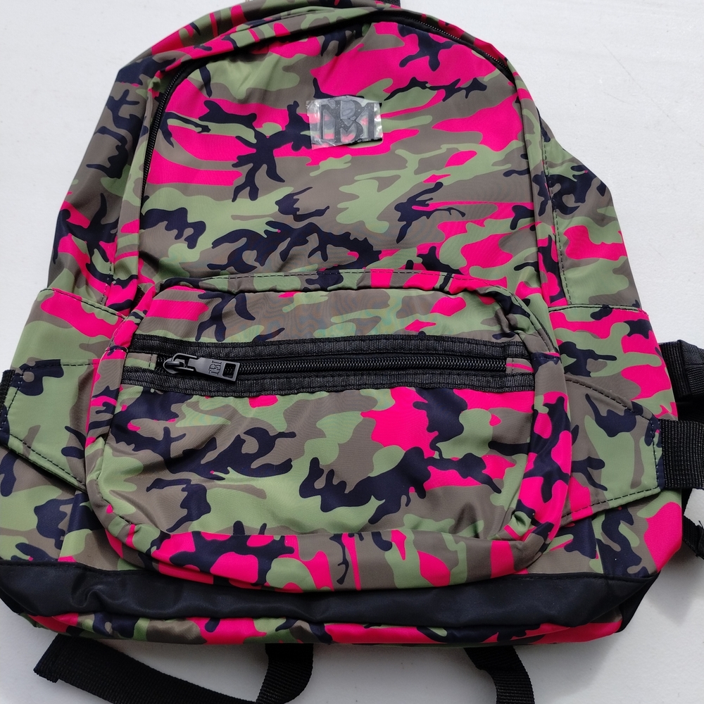 Badgley Mischka Vibrant Camouflage Backpack - Pink and Green